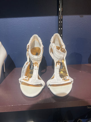 Tom Ford White Leather Gold-Tone Buckle Strap Heels