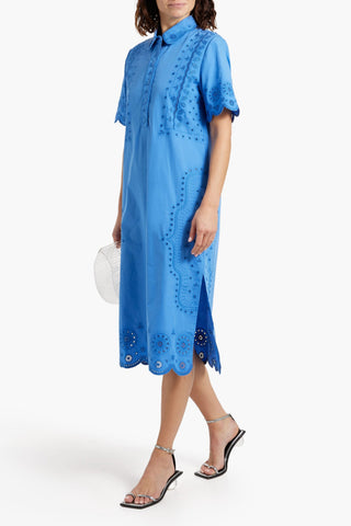 SALONI DREE BRODERIE ANGLAISE COTTON MIDI SHIRT DRESS - Size 16