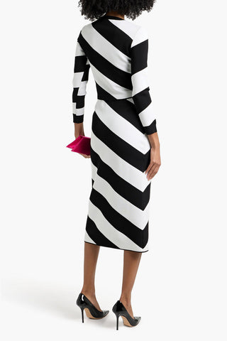 CAROLINA HERRERA STRIPED JACQUARD-KNIT MIDI SKIRT - Size M