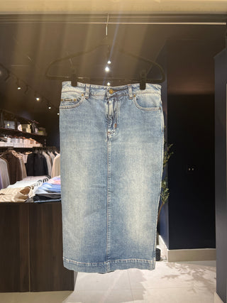 Tom Ford Washed Denim Front-Seam Pencil Skirt