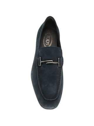 Tods Suede T-Bar Hardware Loafers Navy