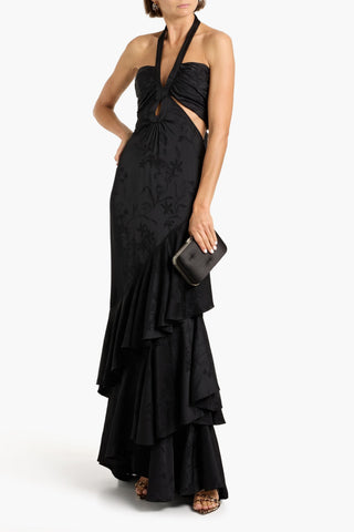 JOHANNA ORTIZ BALLADIST TIERED SATIN-JACQUARD MAXI DRESS - Size 4