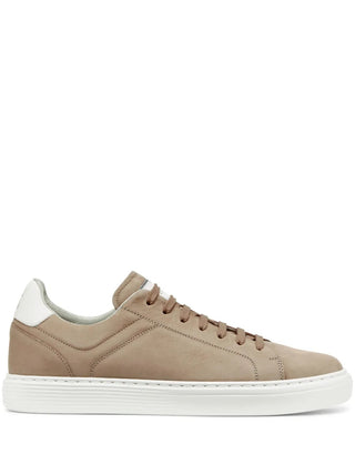 Brunello Cucinelli Taupe Suede Low-Top Sneakers with White Sole