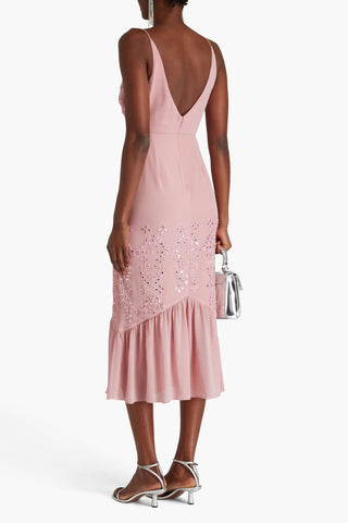 SALONI AIDAN EMBELLISHED BRODERIE ANGLAISE SILK MIDI DRESS - Size 4