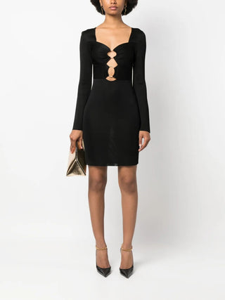Tom Ford Ribbed Knit Ruched Mini Dress with Ring Hardware