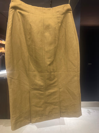 Tom Ford Tom Ford Linen-Blend Topstitched Pencil Skirt Tobacco Brown