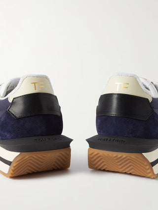 Tom Ford Suede and Canvas Logo Layered Sole Sneakers Navy
