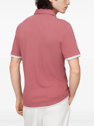 Brunello Cucinelli Cotton Polo Shirt with Contrast Trim Raspberry