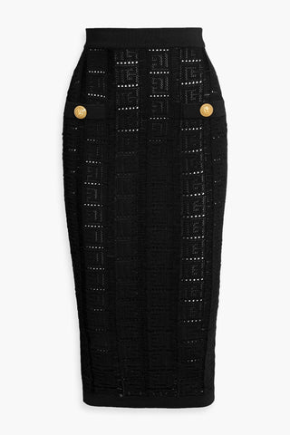 BALMAIN JACQUARD-KNIT MIDI SKIRT - Size 36