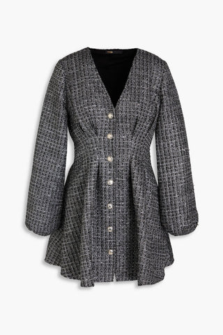 MAJE PLEATED METALLIC TWEED MINI DRESS - Size 40