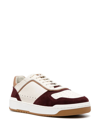 Brunello Cucinelli Leather and Suede Contrast Panel Low-Top Sneakers