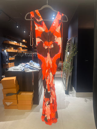 Tom Ford Silk Abstract Print Draped V-Neck Gown