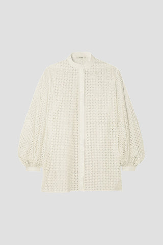 THE ROW VARA LASER-CUT COTTON-BLEND BLOUSE - Size M