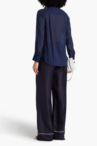 SIMKHAI VINKA PLEATED SATIN-PANELED GEORGETTE SHIRT - Size S
