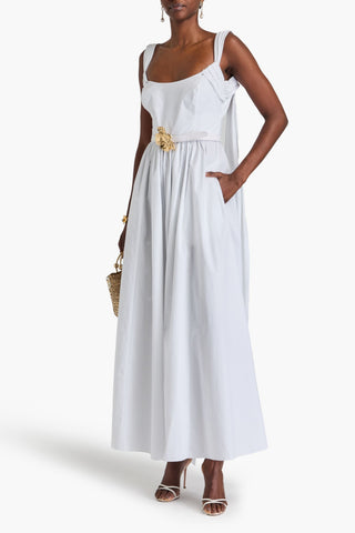 OSCAR DE LA RENTA BELTED COTTON-BLEND POPLIN MAXI DRESS - Size 12