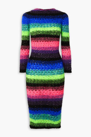 AGR STRIPED OPEN-KNIT COTTON-BLEND MIDI DRESS - Size M