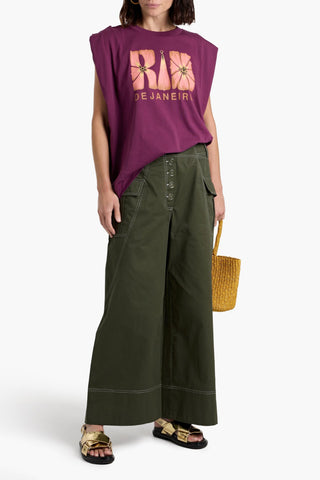 FARM RIO COTTON-TWILL WIDE-LEG PANTS - Size S