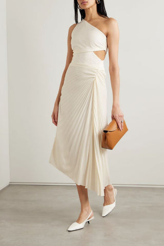 A.L.C. DAHLIA ONE-SHOULDER CUTOUT PLEATED CREPE MAXI DRESS - Size 8