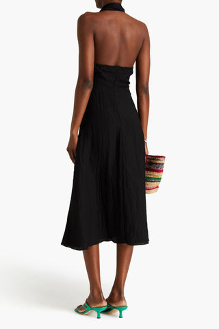 SANDRO KNOTTED CRINKLED-GAUZE HALTERNECK MIDI DRESS - Size 36