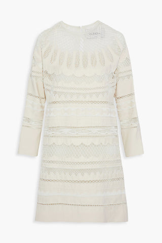 VALENTINO GARAVANI BEAD-EMBELLISHED TULLE-PANELED SILK-BLEND DRESS - Size 38