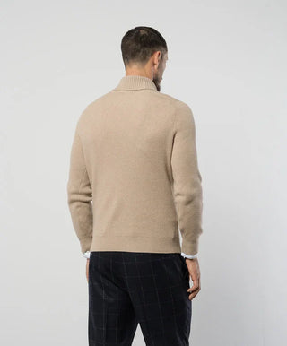 Brunello Cucinelli Ribbed Knit Shawl Collar Sweater in Beige