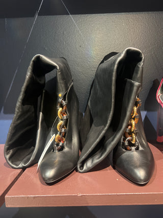 Tom Ford Leather Slouchy Ankle Boots with Gold Chain