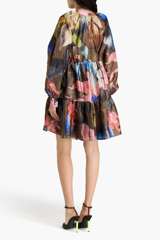 STINE GOYA TIERED FLORAL-PRINT CLOQU MINI DRESS - Size XXS