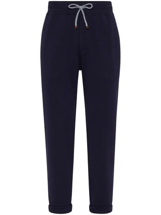 Brunello Cucinelli Cotton-Blend Drawstring Jogger Trousers Cobalt Blue