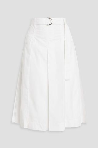 3.1 PHILLIP LIM BELTED PLEATED COTTON-BLEND MIDI SKIRT - Size 2