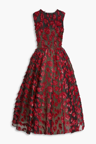 OSCAR DE LA RENTA FLARED FIL COUP CHIFFON MIDI DRESS - Size 8