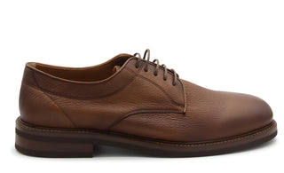 Brunello Cucinelli Pebbled and Smooth Leather Lace-Up Derby Shoes Brown
