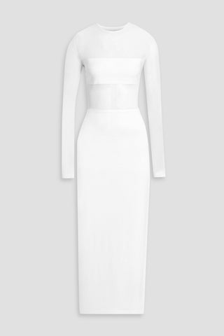 NORMA KAMALI DASH DASH MESH-PANELED STRETCH-KNIT GOWN - Size 34