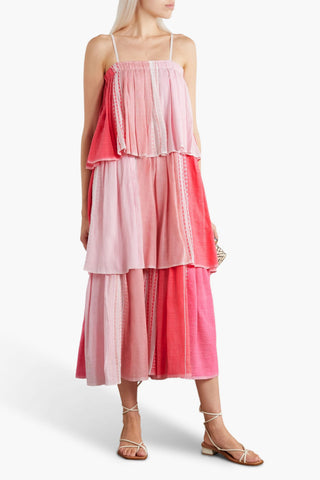 LEMLEM ESHAL TIERED EMBROIDERED COTTON-GAUZE MAXI DRESS - Size S