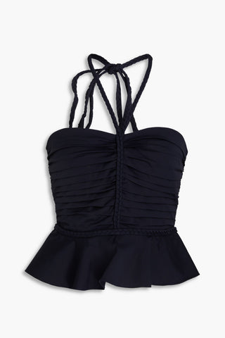 VERONICA BEARD ARIENNE RUCHED STRETCH-COTTON POPLIN HALTERNECK TOP - Size 4