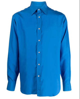 Tom Ford Tom Ford Blue Silk Point-Collar Button-Down Shirt