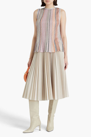 MISSONI SEQUIN-EMBELLISHED METALLIC STRIPED RIBBED-KNIT TANK - Size 38