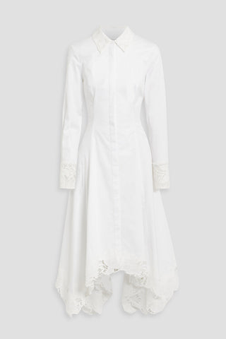 OSCAR DE LA RENTA GUIPURE LACE-TRIMMED COTTON-BLEND POPLIN MIDI SHIRT DRESS - Size 2