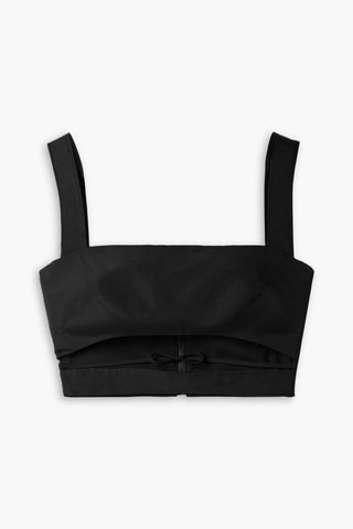 BRANDON MAXWELL CROPPED CUTOUT SILK-FAILLE TOP - Size 8