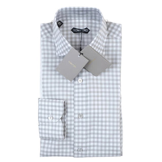 Tom Ford Dark Grey & White Checkered Cotton Button Down Dress Shirt