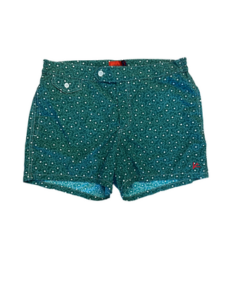 ISAIA Green Floral Polka Dot Print Swim Trunks
