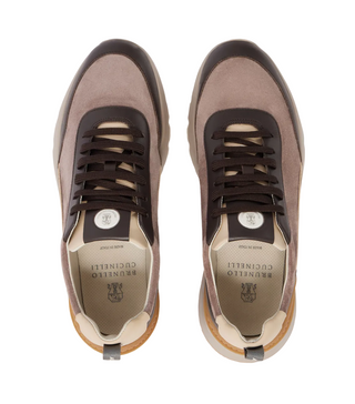 Brunello Cucinelli Leather-trimmed Suede Sneakers in Brown