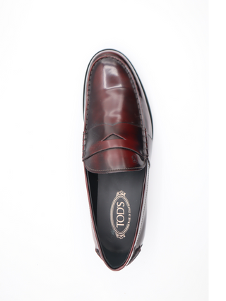 Tods Burgundy Polished Leather Penny Loafers