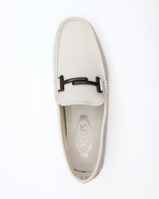 Tods White Grained Leather Gommino Driving Shoes with Black Buckle