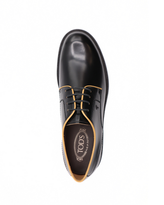 Tods Polished Leather Lace-Up Derby Shoes with Yellow Trim