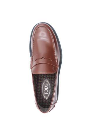 Tods Tod's Brown Polished Leather Penny Loafers with Lug Sole
