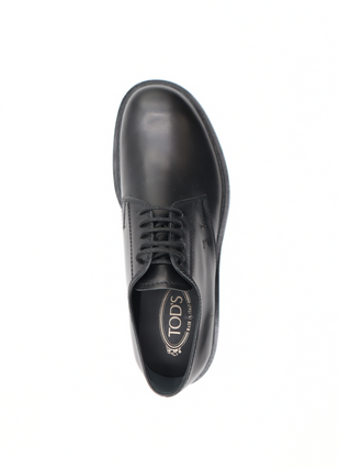 Tods Black Smooth Leather Lace-Up Derby Shoes with Flat Sole