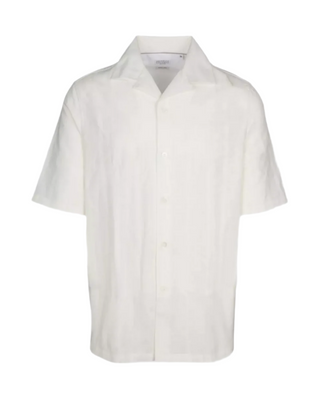 Brunello Cucinelli Linen Camp-Collar Short-Sleeve Shirt Off-White