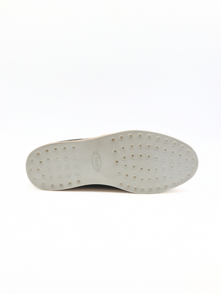 Tods Grained Leather Espadrille Loafers with Rubber Raffia Sole