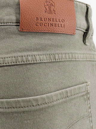 Brunello Cucinelli Cotton Military Green Button-Fly Trousers