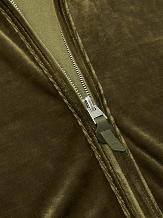 Tom Ford Velvet Full-Zip Hooded Sweatshirt Olive Green